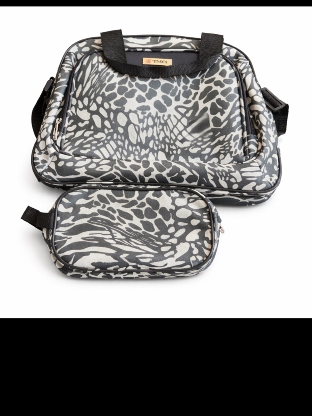 TAG Monochrome Animal Print Tote Bag & Cosmetic Pouch Set Travel Gym Organizer